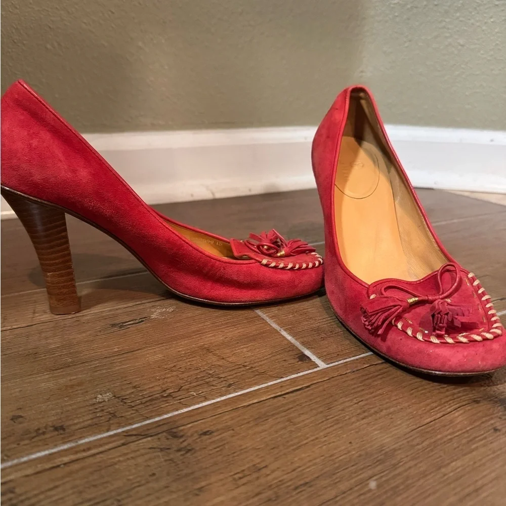 Cole Haan Red Suede Tassel Heels (Size 7B) - Picture 2 of 5